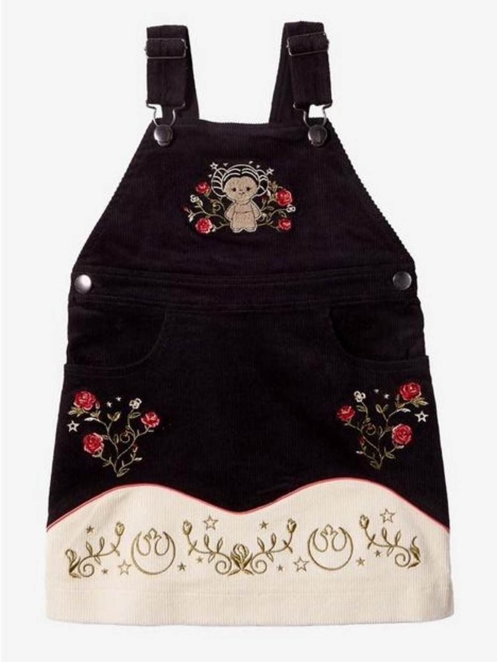 Star Wars Black Corduroy Embroidered Overall Dress with Cream Hem
